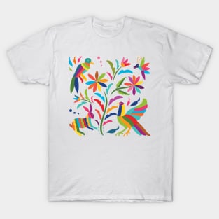 Mexican Otomí Flora and Fauna Composition / Colorful & happy art by Akbaly T-Shirt